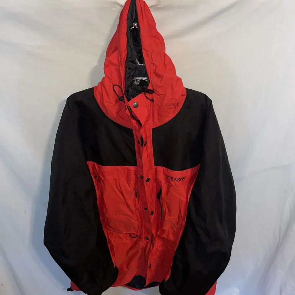 Stearns Men’s Weather Hoodie Coat Size 3XL Red Black Nylon Outdoors Rain Protect
